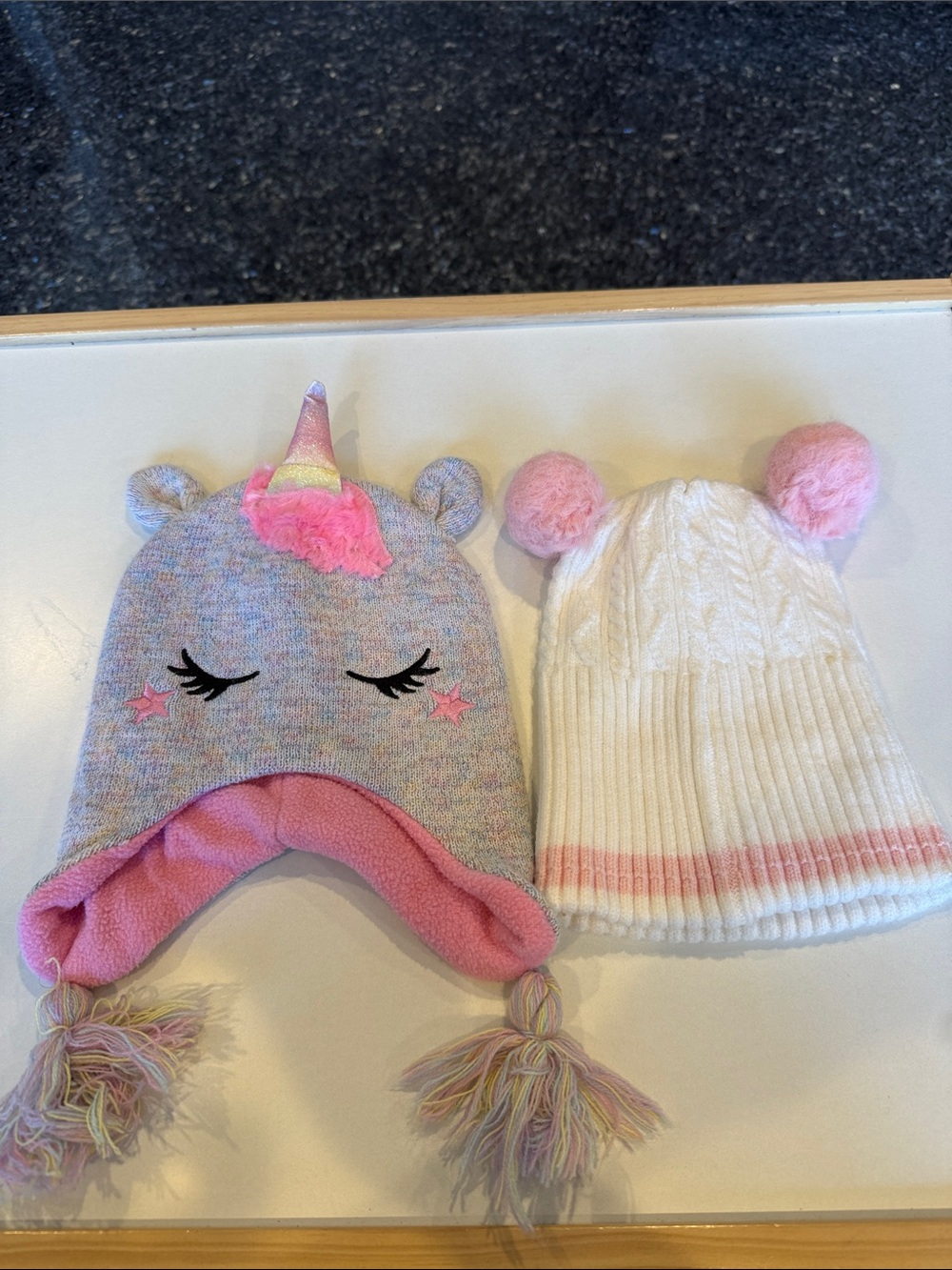 Girls Unicorn Earflap Beanie Set - Pink & White